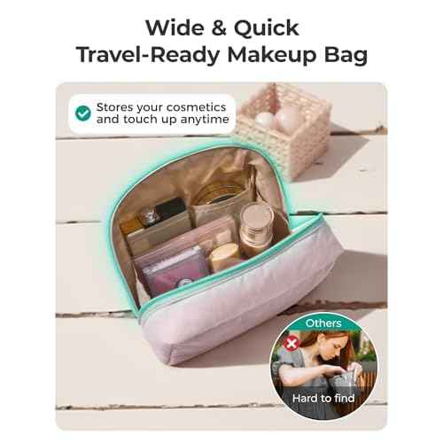 BAGSMART Puffy Makeup Bag, Wide Opening Cosmetic Bag Compact & Spacious, Water-Resistant Travel Organizer Pouches for Women (Baby Pink)