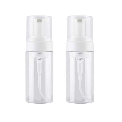2Pcs 100ML 3.5OZ Refillable Clear Plastic Foaming Pump Dispenser Empty Foamer Bottle Travel Toiletries Bottle Cosmetic Container Jar Vial for Shampoo Body Wash and More