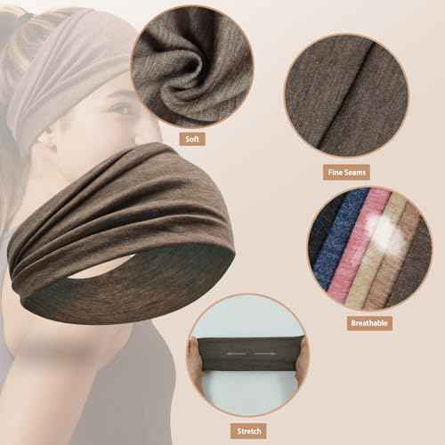 6 Pack Wide Headbands for Women - No Slip Hair Bands for Sports Yoga Workout Running Daily Use, Soft Stretchy Elastic Sweat Wicking Head Wraps Hair Accessories
