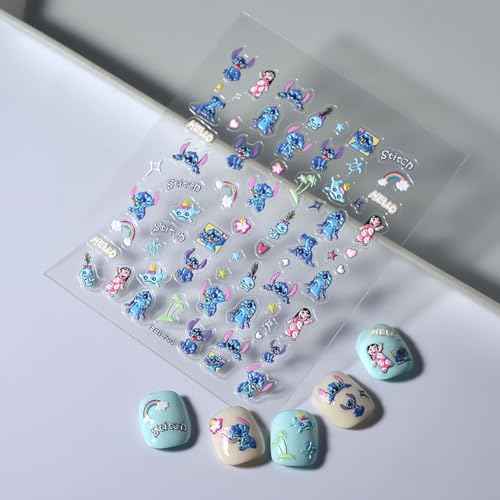 5D Embossed Cartoon Nail Stickers - 1Pcs Cute Nail Stickers for Nails Art Cartoon Reliefs Self Adhesive Supplies Nails Decals Cute DIY Designs Sticker for Women and Girls