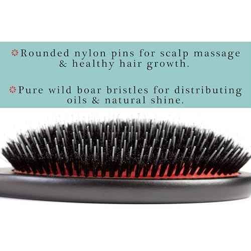 Premium German Hair Brush ? Wild Boar Bristle & Rounded Nylon Pin Hairbrush, Large Combination Brush for Women, Best for Smoothing Medium to Thick Hair, Handmade in Germany - Large Size