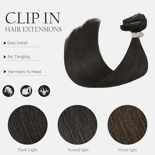 HUAYI Dark Brown Clip in Hair Extensions Real Human Hair 120G Remy Human Hair Clip in Extensions Soft Silky Straight for Women 7pcs 16clips 14 Inch Brown Hair Extensions