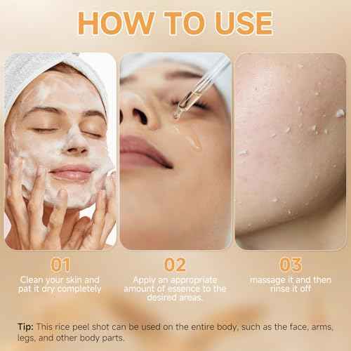 Peel Shot Glow Rice Ampoule Duo, Black and White Rice Exfoliant for Face and Body, Rice Exfoliator for Faces Dead Skin Cells Remover, Face Peel Shot Serum for Softens Cuticle (White+Black, 160ml)