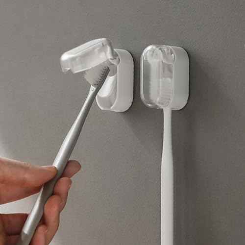 BALUCA 3 PCS Travel Toothbrush Head Covers Caps, Tooth Brush Protector Case Wall Mounted Hanging Rack Organizer for Travel, Camping, Bathroom, School, Business (White)