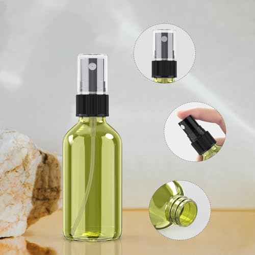 Wedama 4 oz Mini Glass Spray Bottles, Empty Small Spray Bottles with Funnel Dropper, Fine Mist for Hair, Travel, Plants, Cleaning Solutions and Skin Care (4 Pack Olive Green)