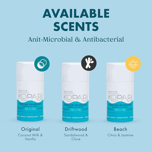 Kopari Aluminum Free Coconut Deodorant, Non Toxic & Clean Plant-Based, No Aluminum, Parabens or Baking Soda, Long Lasting Protection, Charcoal 2 oz