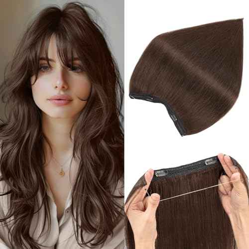 Halo Hair Extensions Real Human Hair,S-noilite Halo Hair Extensions,Halo Hair Extension for Women,100% Human Hair Halo Extensions,Halo Hair 70g/20inch 02 Dark Brown