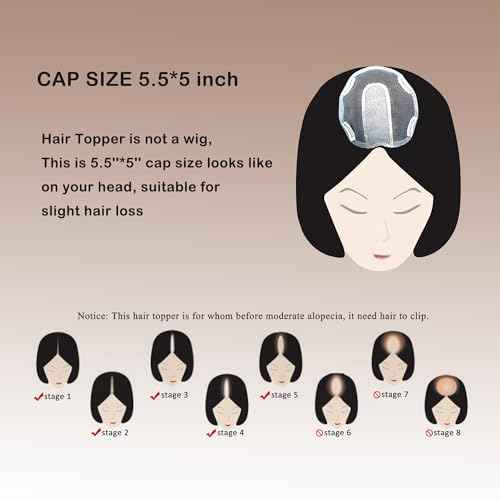 Hair Topper with Bangs Crown Coverage 5 * 5.5'' Cap size, 130% Density Straight Remy Hair Full Hand Tied Hair Piece (Medium brown, Bangs 4#, 8 Inch)