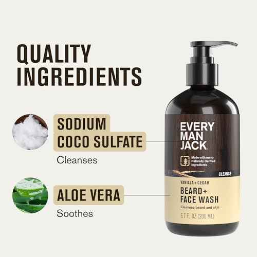 Every Man Jack Beard + Face Wash - Vanilla & Cedar Fragrance - Cleans & Softens Your Beard and Skin - Naturally Derived w/Aloe and Glycerin- 6.7 fl oz - 2 Pack