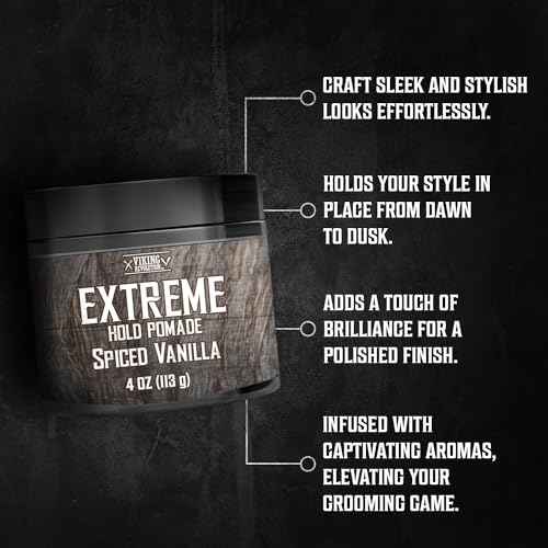 Viking Revolution Spiced Vanilla Hair Pomade for Men - Extreme Hold Hair Gel for Men - Water Based - Extra Firm Mens Hair Pomade - High Shine Mens Hair Cream (4oz)