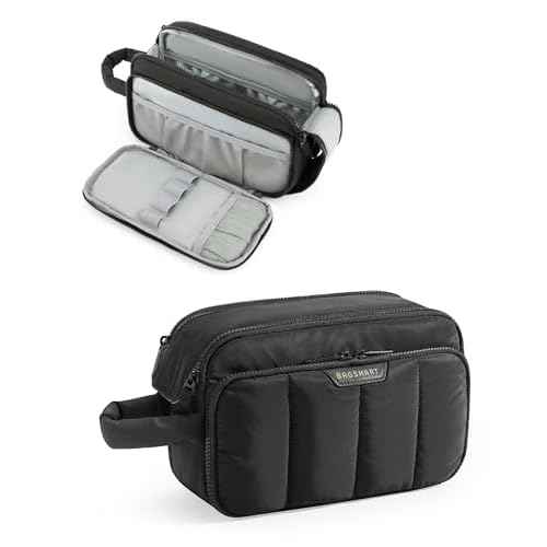 BAGSMART Travel Toiletry Bag for Women, Wide-open Makeup Bag Organizer, Puffy Make Up Case, Large Capacity Cosmetic Organizer for Women for Travel Essentials Toiletries Accessories Bottles(Black)