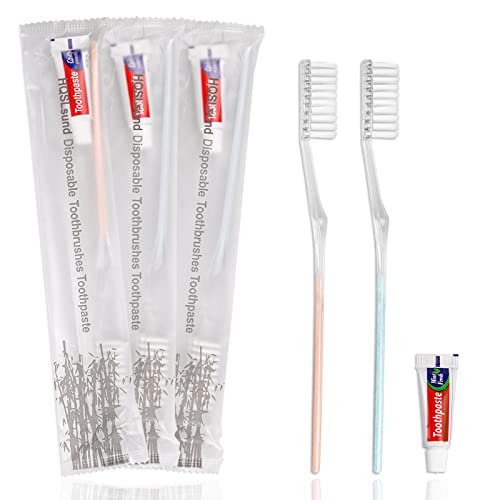 HQSLsund 30 Pack Disposable Toothbrushes with Toothpaste, Individually Wrapped Disposable Toothbrushes Bulk Toothbrushes Soft Bristle Manual Disposable Travel Toothbrush Kit