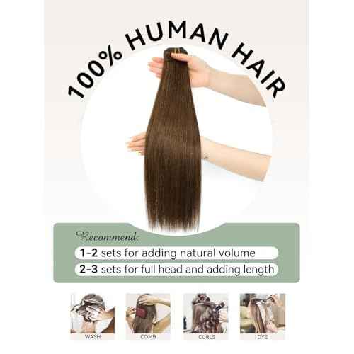 Clip in Hair Extensions Real Human Hair, Silky Straight Real Remy Human Hair Extensions Clip ins, Light Brown Clip in Extensions for Women, 14inch 120g 7Pcs, 4# Chocolate Brown