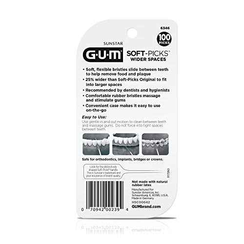 GUM Soft-Picks Wide Space, Easy to Use Dental Picks for Teeth Cleaning and Gum Health, with Convenient Carry Case, Dentist Recommended Dental Picks, 100 Count (Pack of 3)