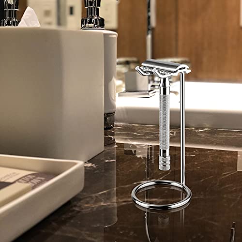 Linkidea Safety Razor Holder Stand, Shaving Razor Stand Deluxe Men's Stainless Steel Travel Shave Razor Holder - 4.7" (Silver 12cm)