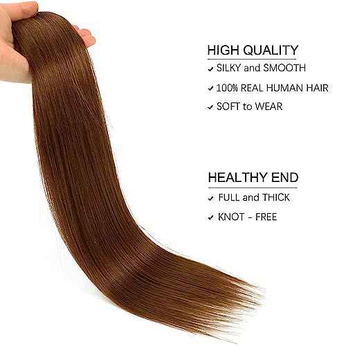 Star Show Hair Extensions Real Human Hair Chocolate Brown Hair Extensions Straight Human Hair Extensions with Transparent Wire Adjustable Size Line Hairpiece (20inch, Chocolate Brown #4)
