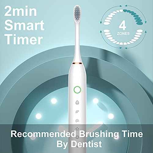 SUNPRO 2 Pack Sonic Electric Toothbrush for Adults, 6 Modes for Deep Clean, Include Smart Timer and 8 Heads (Black+Pink)
