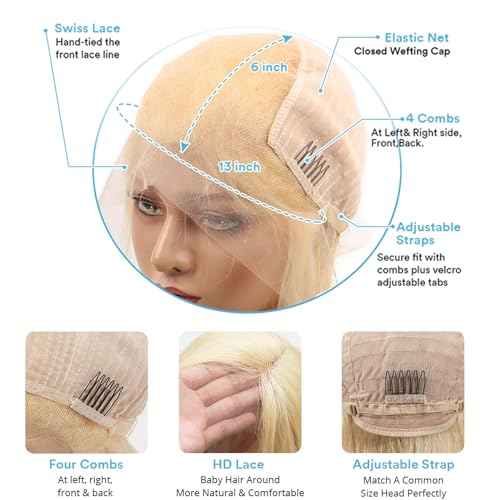 613 Lace Front Wig Human Hair Blonde 13x6 HD Transparent Lace Front Straight Wigs Human Hair Pre Plucked with Baby Hair 26 Inches