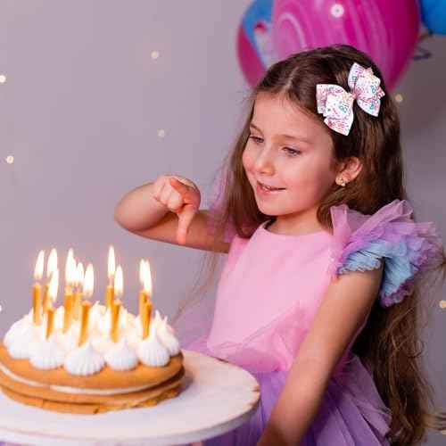 4" Happy Birthday Ribbon Hair Bow Clips 2pc Sparkly Pink Sequin Alligator Barrettes Pins for Teens Toddler Baby Girls Kids Women Ice Cream Party Outfit Dress Decor Accessory Gift