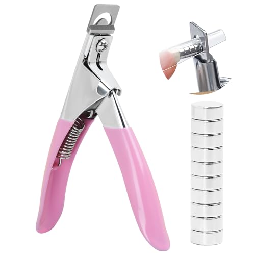 Acrylic Nail Clipper with Magnets,Nail Clippers Acrylic Nail Cutter,Nail Cutter for Nail Tips with 10PCS Sizer Magnets,Manicure Tool for Salon or Home Nail Art(Pink)