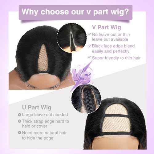 CHEETAHBEAUTY FB30 Ombre V Part Wig Human Hair 18Inch No Leave Out Upgrade Straight U Part Wig Highlight Blonde No Glue Brazilian Virgin Straight Human Hair Wigs for Women Colored Brown 180% Density