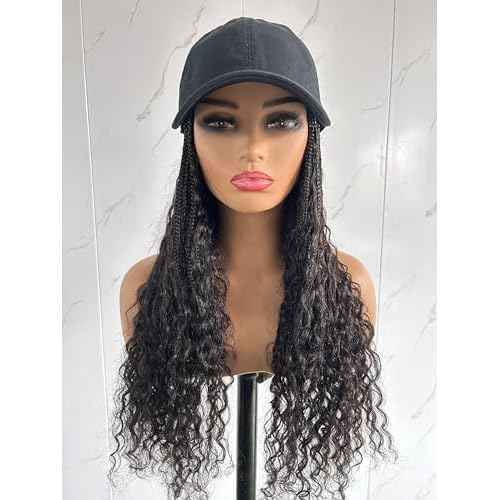 Hats Bohemian Crochet Boho Box with Human Hair Curly Ends Braids Hair Extensions Baseball Cap Wig With Braided Hair Cap Wig For Women Natural Color