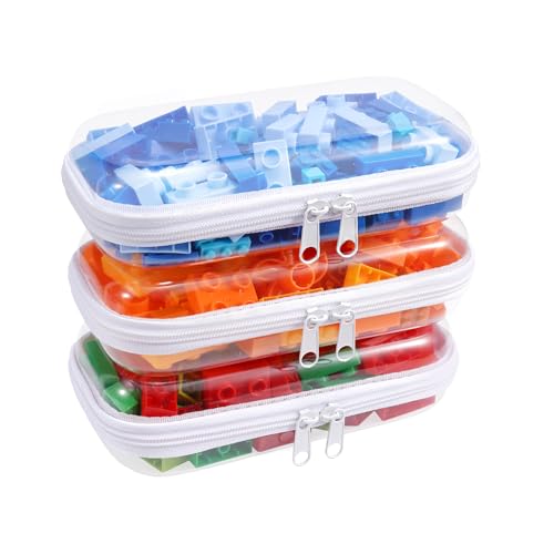 Clear Hard Plastic Zipper Case,Transparent Double Zippers Hard Pouch with 3pcs,Portable Travel Organizer Bin for Toy Storage