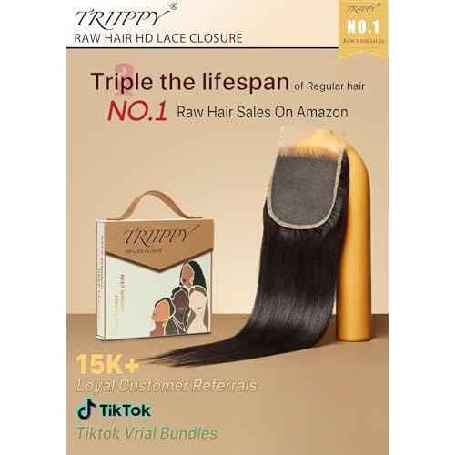Triippy Raw Hair 5x5 HD Lace Closure Straight,More Less Shedding than Regular Virgin Hair,(16 Inch)0.10mm Ultra-Thin 5x5 Swiss Real HD Lace with 100% Raw Cambodian Human Hair