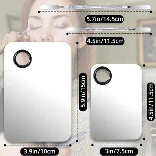 2 Set Makeup Mixing Palette,Stainless Steel Makeup Palette with Spatula Professional Make up Artist Must haves,Suitable for Mixing Foundation Make up Eye Shadow and Nail