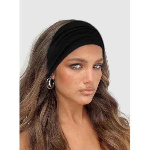 Wide Headbands for Women Black Stylish Head Wraps Multi Styles, Fashion Non Slip Head Bands for Women's Hair Thick Hairbands Extra Large African Sport Yoga Turban Headband Hair Accessories, 3 Packs