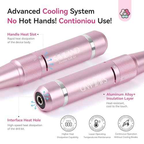 SAVILAND Professional Nail Drill 40000 RPM: Portable Diamond Nail Drill Kit Rechargeable 4000 mAh Electric Nail File for Thick Acrylic Nails with Ceramic Nail D rill Bits Sanding Bands Nail Tech Salon