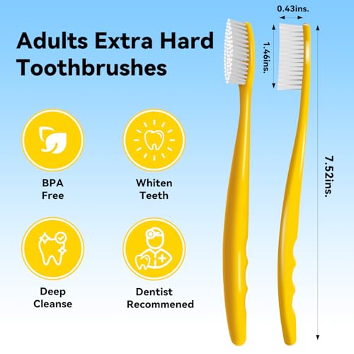 COCOBURI Huge Head Toothbrush Hard Toothbrushes for Adults Hard&Firm Toothbrush Bristles BPA Free Oral Care 4 Packs