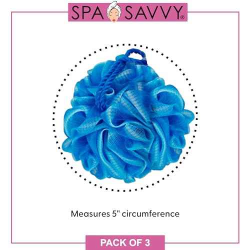 Bath Loofah Set, 3 Pack Shower Pouf Body Sponges with Suction Cups, Exfoliating Bath Accessories for Men and Women, Multicolor