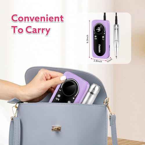Nimmu Portable Nail Drill Professional, 45000RPM Electric Nail File for Acrylic Nail Remove Gel Polish, Rechargeable Nail Drill Machine with 11 Bits Kit for Manicure Salon Home (Purple)
