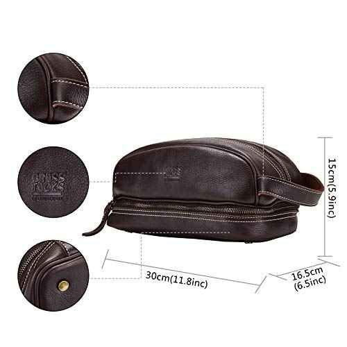 Travel Toiletry Organizer Dopp Kit Water-resistant Genuine Leather Shaving Bag for Toiletries Accessories For Men Women (Dark Brown)