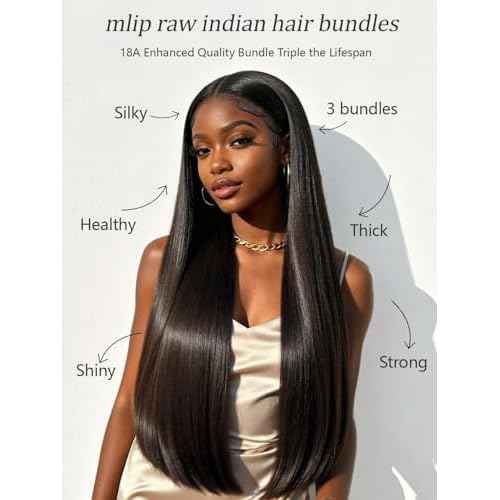 mlip Raw Indian Hair Bundle Straight, Enhanced Quality Bundle, 18A Virgin Hair 18 inches, No Tangle Shedding, Triple the Lifespan, Keep Texture Silky Soft After Multiple Washes, Natural Color