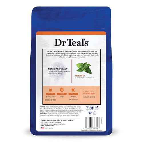 Dr Teal's Epsom Salt Magnesium Soak, Pre & Post Workout with Menthol & Essential Oils, 3 lbs (Pack of 4)