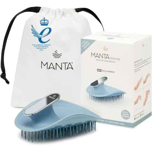 Manta Mirror Anti-Breakage Hairbrush ? Travel Brush for Women, Gentle Wet & Dry Detangling Brush with Scalp Massager, Blue