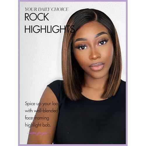 LUVME HAIR Bob Wig 100% Human Hair Wigs Glueless Lace Front 200% Density 10 Inches Brown Highlights Bob, Pre Cut Plucked Hd Lace Short Wig Ready To Go Natural Color Straight Bleached Knots Side Part