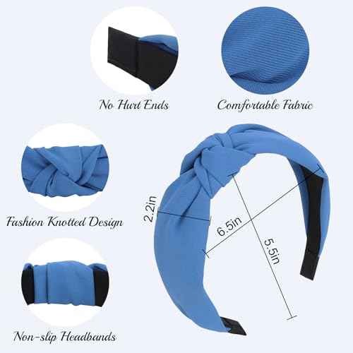 Knotted Headband for Women Non-slip Head Bands Top Knot Headbands Solid Colors Blue Headbands Fashion Hair Accessories for Women Girls