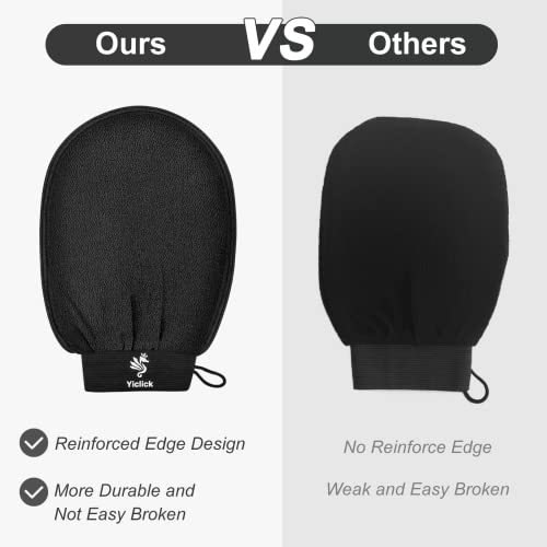 Exfoliating Gloves 2 Pcs, Exfoliating Body Scrubber for Bath Shower Exfoliation, Body Scrub Exfoliator Loofah Sponge for Dead Skin Remover, Korean Exfoliating Mitt (Black)