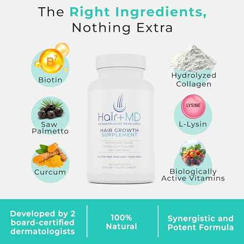 Hair Plus MD Hair Growth Supplement, 120 Capsules ? Supports Hair Growth & Density ? Dermatologist-Developed with Collagen & Vitamins ? Gluten-Free, Toxin-Free, Non-GMO ? 1 Month Supply