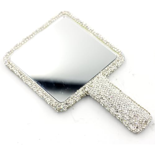 Bestbling Rhinestone Hand Mirror - Bling Mirror with Dazzling Rhinestones, Perfect for Makeup and Decoration - Ideal Gift for Women and Girls (Square Silver)