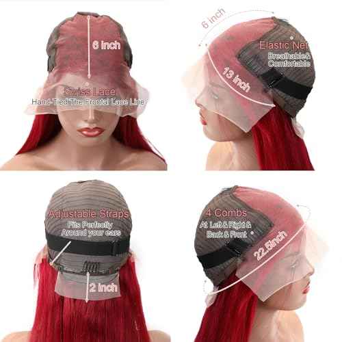 LICHANG 99J Straight Lace Front Wigs Human Hair Red Colored Wig Pre Plucked with Baby Hair for Black Women, 13x6 Burgundy Lace Frontal Wig Brazilian Virgin Human Hair Glueless 26 Inch