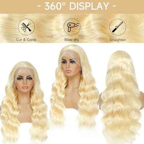 613 13x6 Lace Front Wig Human Hair 28 Inch Blonde Wig Human Hair 200% Density Body Wave HD Blonde Lace Frontal Wig Pre Plucked 613 Lace Front Wig Human Hair