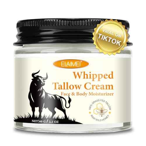 Grass-Fed Tallow & Raw Honey Balm | Whipped Skin Cream for Face & Body | Soothes & Repairs Dry, Sensitive Skin | Organic, All-Natural Deep Hydration (2.1 oz)