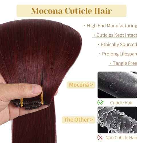 Clip in Hair Extensions Real Human Hair, Burgundy Red ? 16 Inch 7pcs 70g/Pack, Soft Hair Extensions Real Human Hair Clip ins Straight for Women, Capable for all Occasion (#99J 16 Inch)