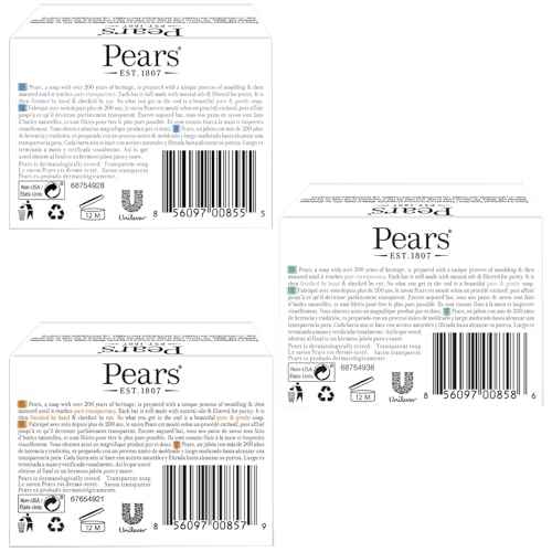 Pears Glycerin Soap Bar Variety 3-Pack, Transparent Green, Blue, and Amber Bars for Soft, Glowing Skin, 4.4 Oz Ea