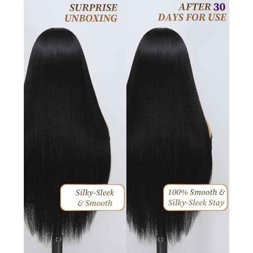 Latasha 13x6 Synthetic Lace Front Wig for Black Women Straight HD Lace Frontal Wigs Pre Plucked Wear and Go Glueless Wigs for White Women 28 inch Long Black Wig (Off Black 1B)