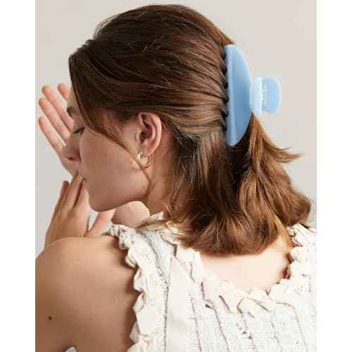 MAORULU Cute Claw Clip for Women ? 4'' Large Acetate Hair Clips for Thick Thin Curly Long Hair, Durable Hair Clamps Non-slip Jaw Clip, Strong Hold, Stylish French Design (Baby Blue)